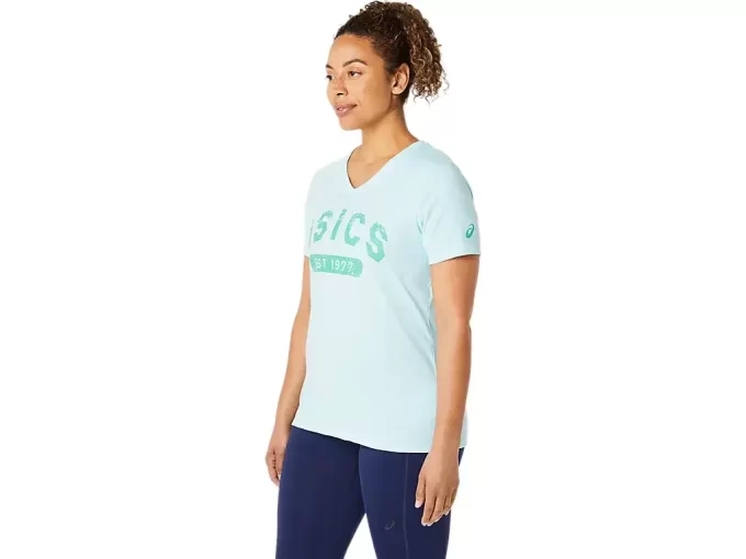 DAMEN-KURZARM-T-SHIRT MIT V-AUSSCHNITT „EST 1977“