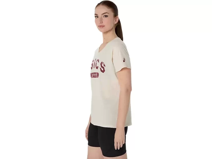 DAMEN-KURZARM-T-SHIRT MIT V-AUSSCHNITT „EST 1977“
