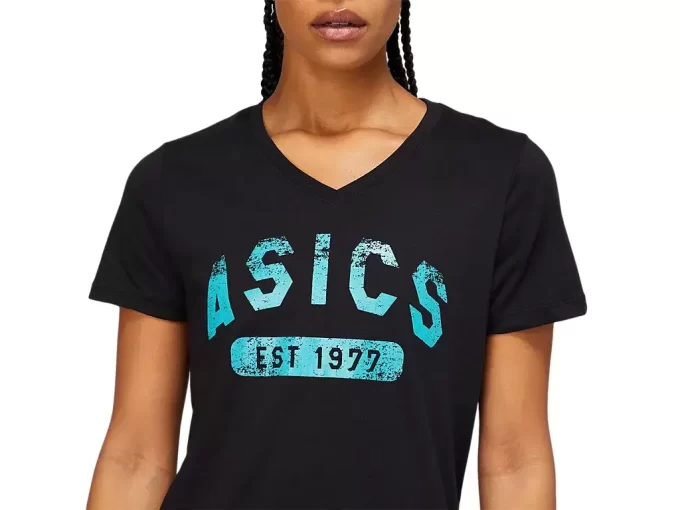 DAMEN-KURZARM-T-SHIRT MIT V-AUSSCHNITT „EST 1977“