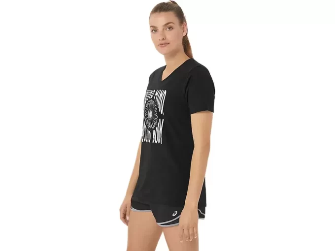 V-Ausschnitt mit Sonnenblumen-Slogan für Damen
