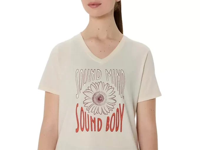 V-Ausschnitt mit Sonnenblumen-Slogan für Damen