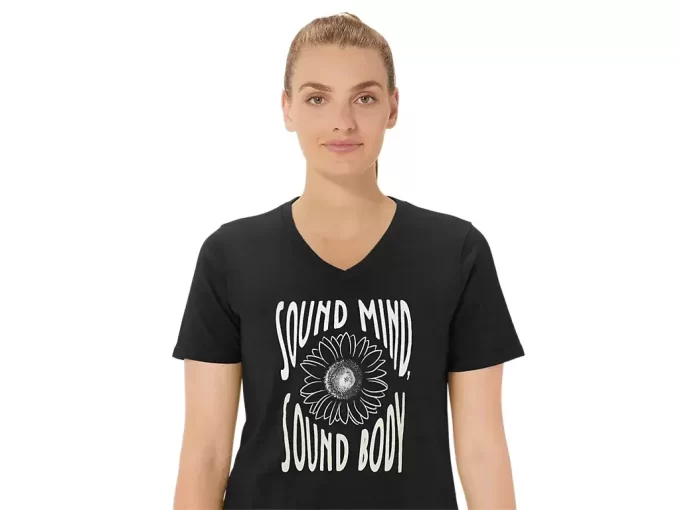 V-Ausschnitt mit Sonnenblumen-Slogan für Damen